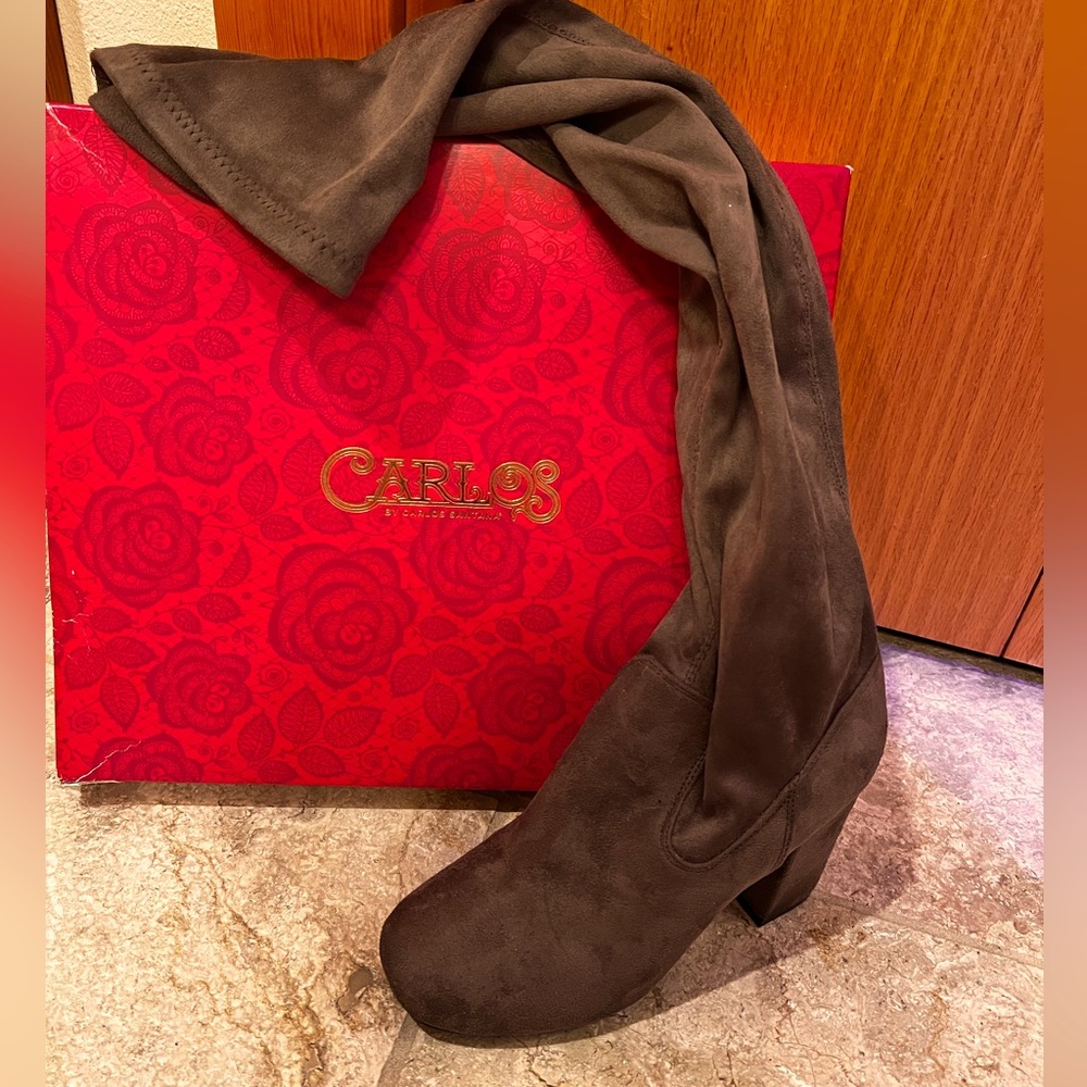 Knee high light brown/dark stone heeled boots